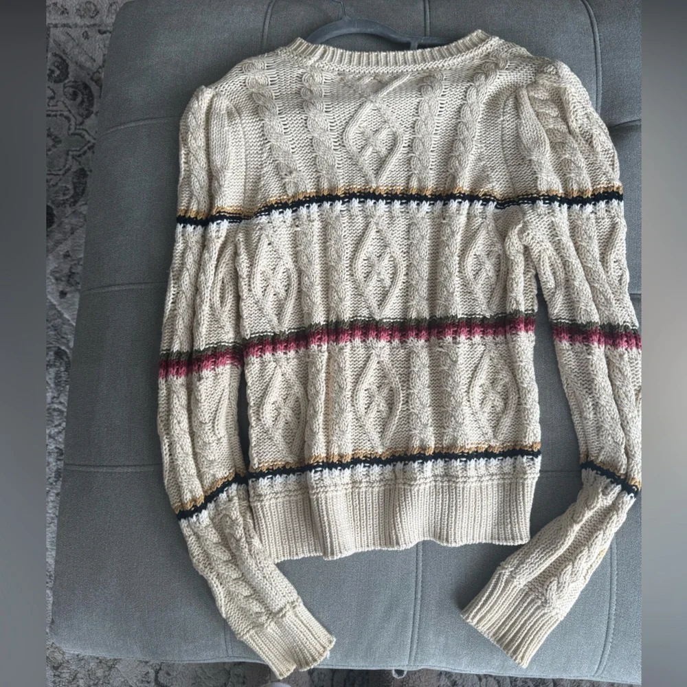 VERONICA BEARD Bruna striped cable-knit cotton-blend sweater in Ecru size medium